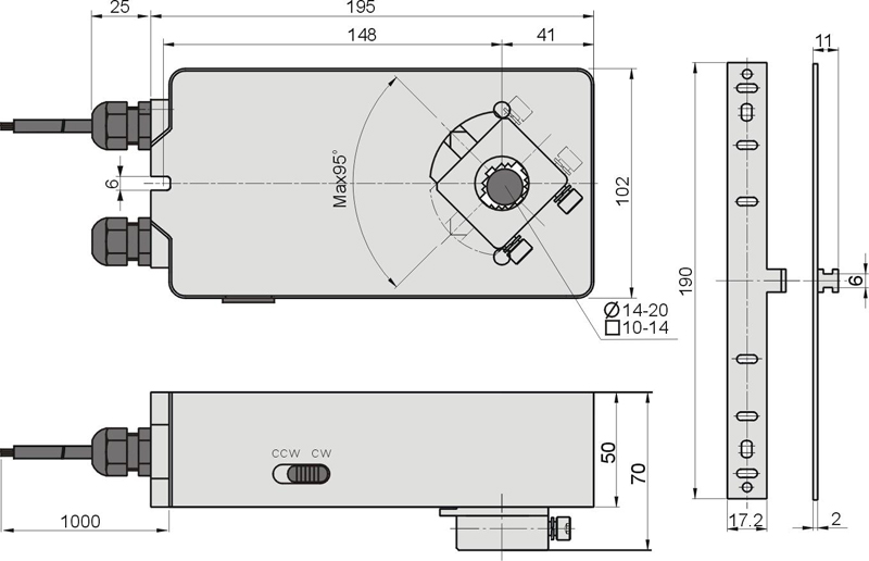 國(guó)產(chǎn)執(zhí)行器16、25、40Nm 外形尺寸